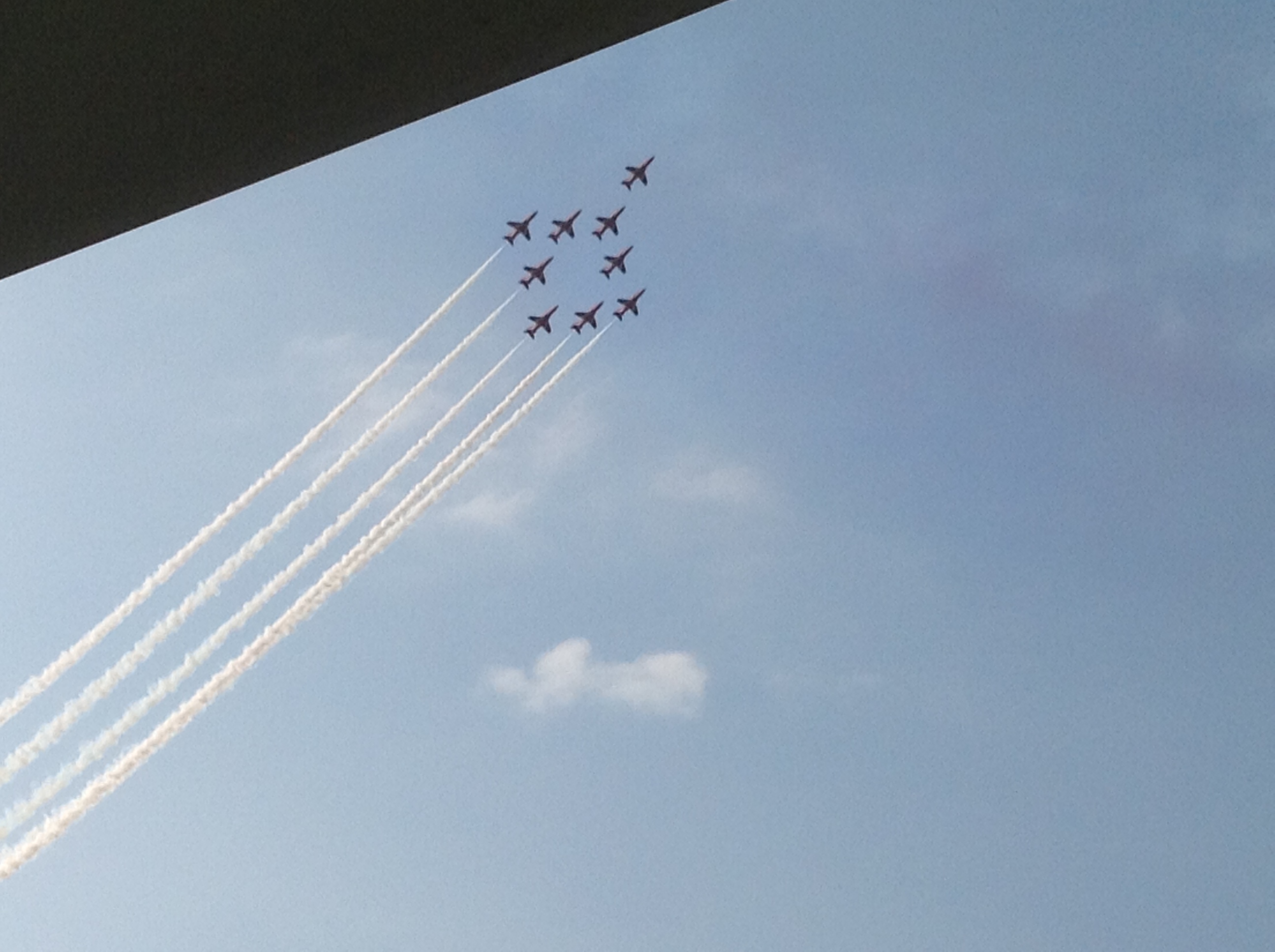 British Red Arrows in formation (there are nine of them)